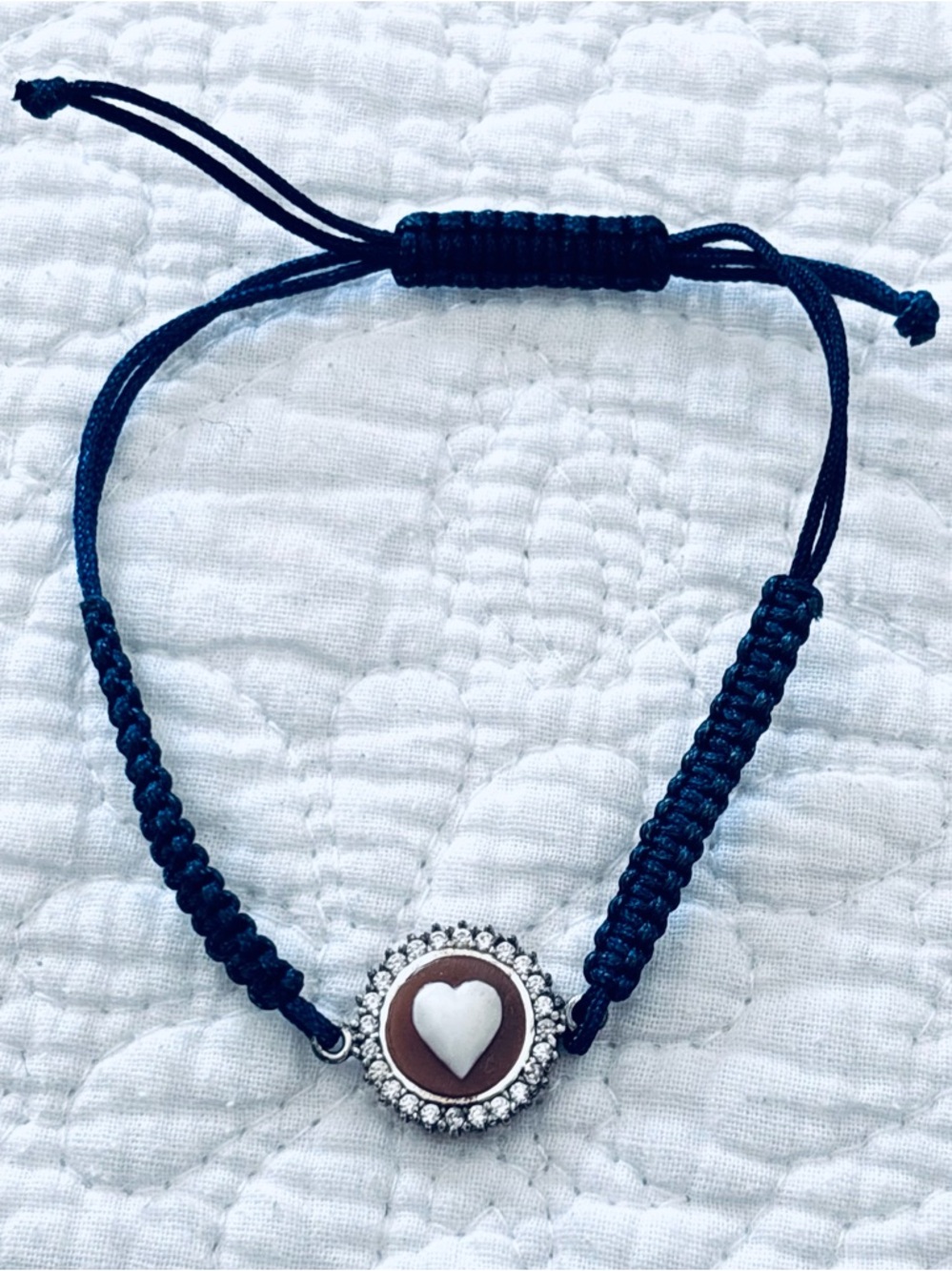 ❗️Dead Sea Handmade in Israel Heart Charm Adjustable Macrame Bracelet in Navy